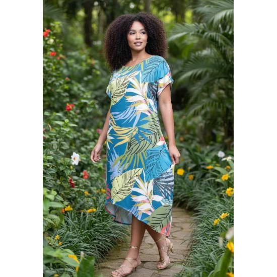Vestido Midi Plano Estampa Brisa Botânica