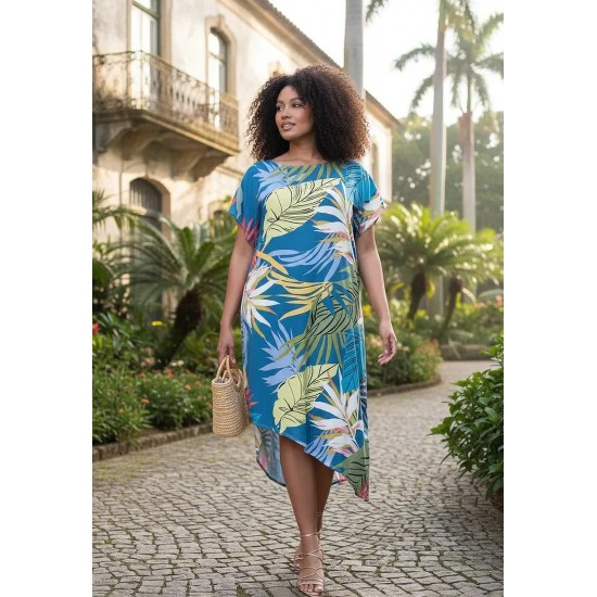 Vestido Midi Plano Estampa Brisa Botânica