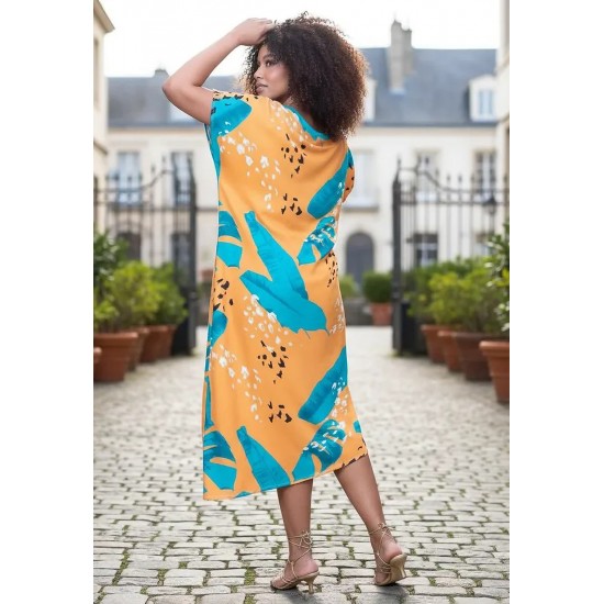 Vestido Midi Plano Estampa Aurora Botânica