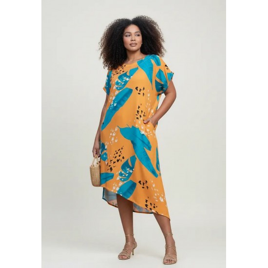 Vestido Midi Plano Estampa Aurora Botânica