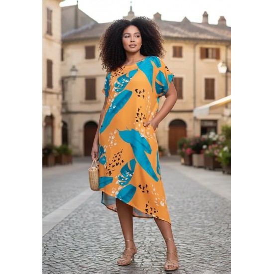 Vestido Midi Plano Estampa Aurora Botânica