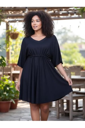 Vestido Curto Caaxixá Viscose com Cordão na Cintura Preto