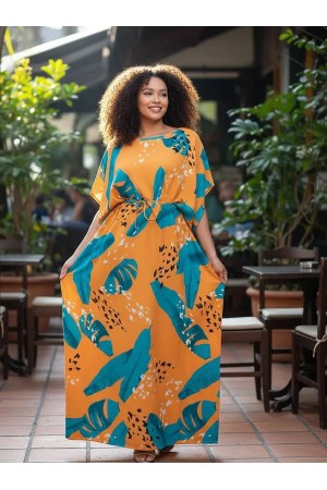 Vestido Kaftan Viscose Longo Estampa Aurora Botânica