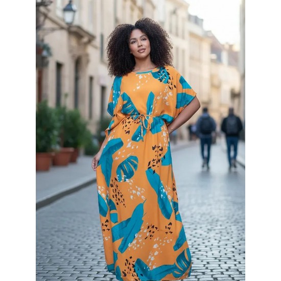 Vestido Kaftan Viscose Longo Estampa Aurora Botânica