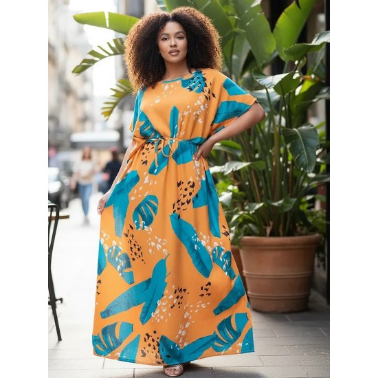 Vestido Kaftan Viscose Longo Estampa Aurora Botânica