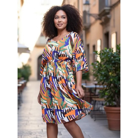 Vestido Curto Caaxixá Viscose com Cordão na Cintura Estampa Cores Vibrantes