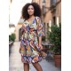 Vestido Curto Caaxixá Viscose com Cordão na Cintura Estampa Cores Vibrantes