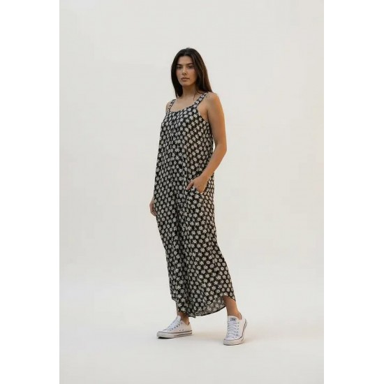 Macacão Saruel Guri Viscose Alça com Elástico Estampa Encanto das Margaridas