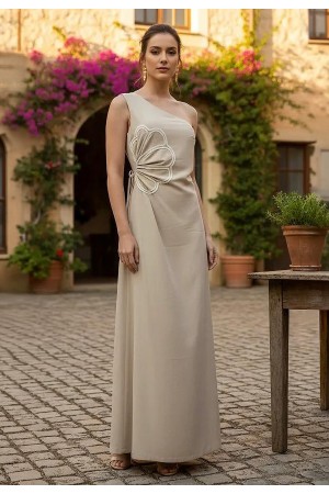 Vestido Flor do Tempo Linho com Viscose Bege