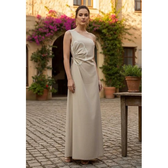 Vestido Flor do Tempo Linho com Viscose Bege
