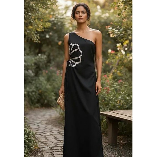 Vestido Flor do Tempo Linho com Viscose Preto
