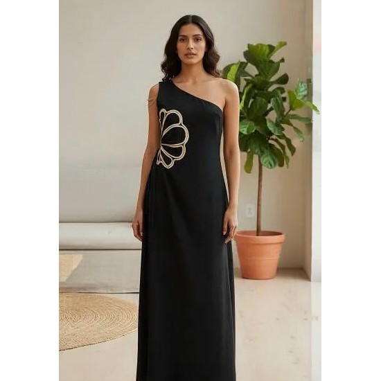 Vestido Flor do Tempo Linho com Viscose Preto