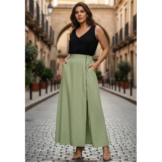 Saia Midi com Zíper Verde Menta