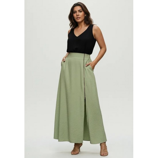 Saia Midi com Zíper Verde Menta