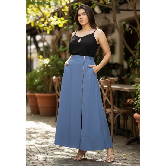Saia Midi com Zíper Blue