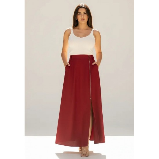 Saia Midi com Zíper Bordô