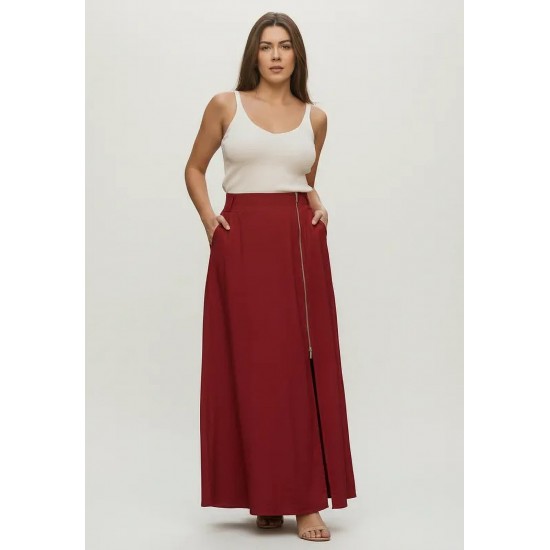 Saia Midi com Zíper Bordô