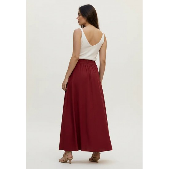 Saia Midi com Zíper Bordô