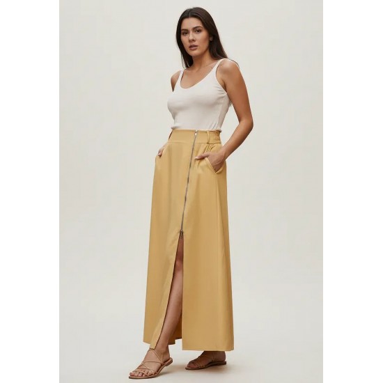 Saia Midi com Zíper Amarelo Dijon