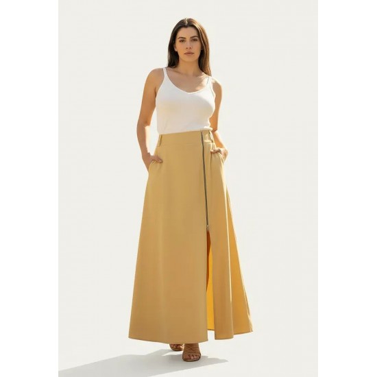 Saia Midi com Zíper Amarelo Dijon