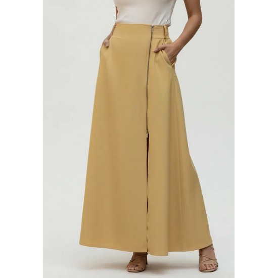 Saia Midi com Zíper Amarelo Dijon