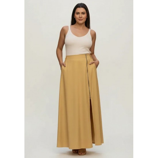 Saia Midi com Zíper Amarelo Dijon