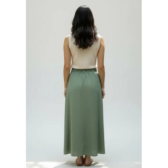 Saia Midi com Zíper Verde Musgo