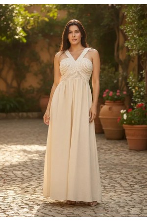 Vestido Alvorada Longo Areia Dourada
