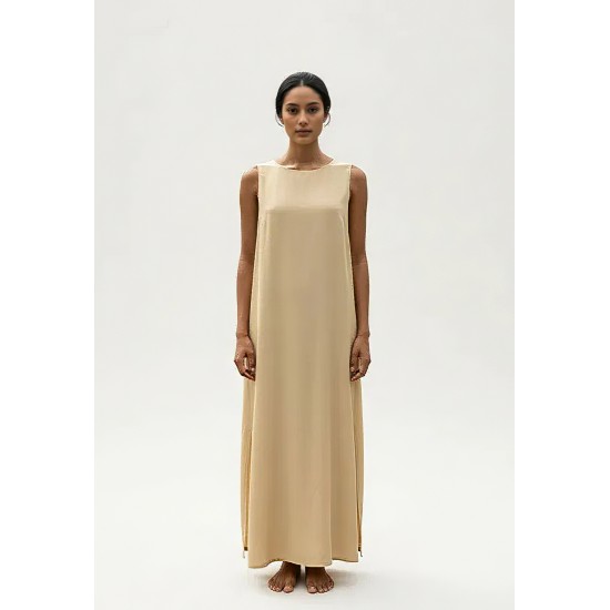 Vestido Longo Linho com Viscose com Bolso Amarelo Manteiga