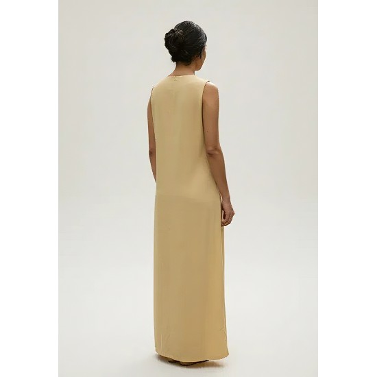 Vestido Longo Linho com Viscose com Bolso Amarelo Manteiga