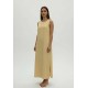 Vestido Longo Linho com Viscose com Bolso Amarelo Manteiga