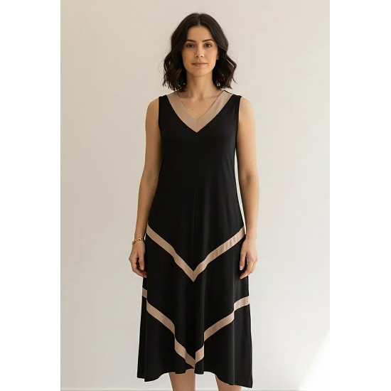 Vestido Serena Regata Malha Midi Plus Preto e Ocre