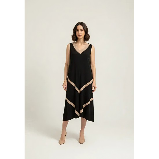 Vestido Serena Regata Malha Midi Plus Preto e Ocre