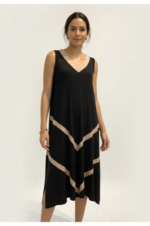 Vestido Serena Regata Malha Midi Plus Preto e Ocre