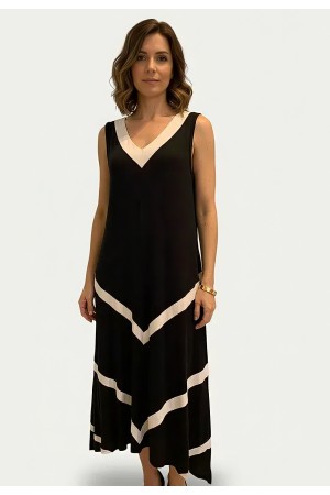 Vestido Serena Regata Malha Midi Plus Preto e Branco