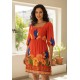 Vestido Curto Manga 3/4 Estampa Arara do Sol