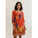 Vestido Curto Manga 3/4 Estampa Arara do Sol