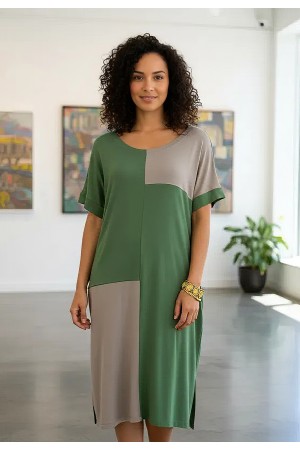 Vestido Terra Serena Midi Plus Verde Mata e Areia Mineral