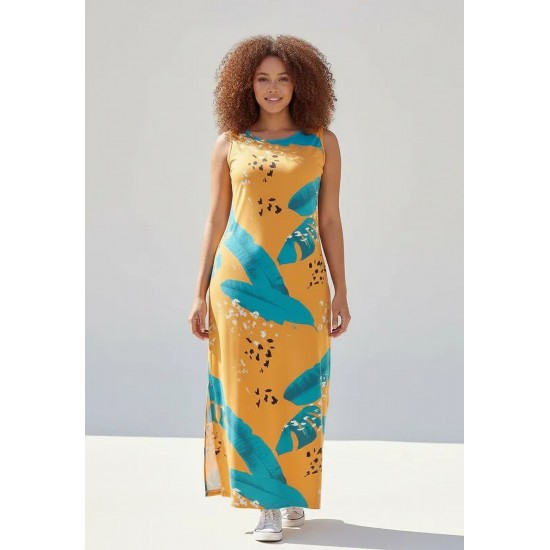 Vestido Longo Plano com Bolso Estampa Aurora Botânica