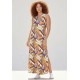 Vestido Longo Plano com Bolso Estampa Cores Vibrantes