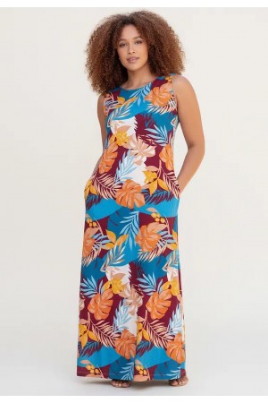 Vestido Longo Plano com Bolso Estampa Aurora Profunda