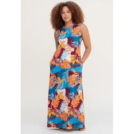 Vestido Longo Plano com Bolso Estampa Aurora Profunda