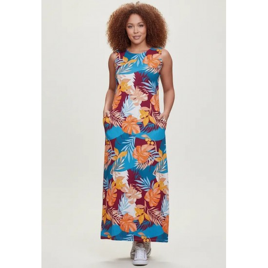 Vestido Longo Plano com Bolso Estampa Aurora Profunda