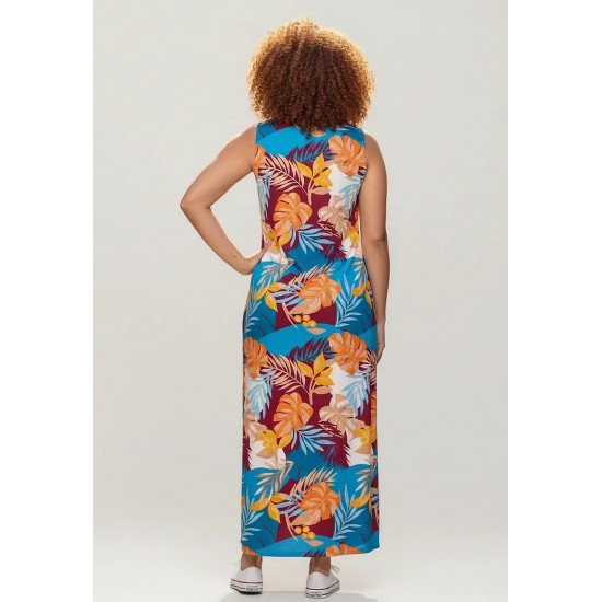 Vestido Longo Plano com Bolso Estampa Aurora Profunda