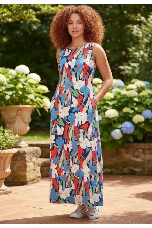 Vestido Longo Plano com Bolso Estampa Floresce