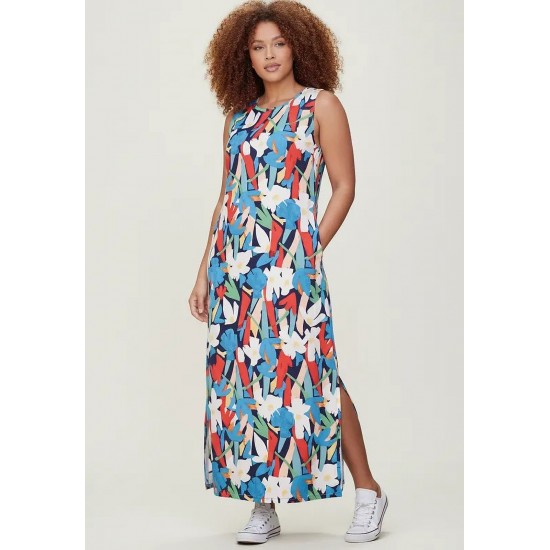 Vestido Longo Plano com Bolso Estampa Floresce