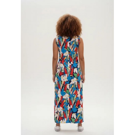 Vestido Longo Plano com Bolso Estampa Floresce