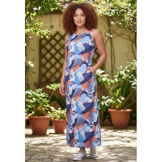 Vestido Longo Plano com Bolso Estampa Jardim Celeste