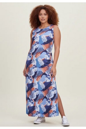 Vestido Longo Plano com Bolso Estampa Jardim Celeste
