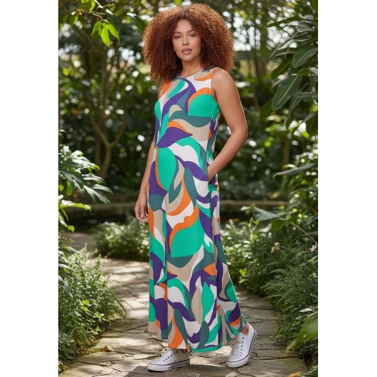 Vestido Longo Plano com Bolso Estampa Brisa do Mar